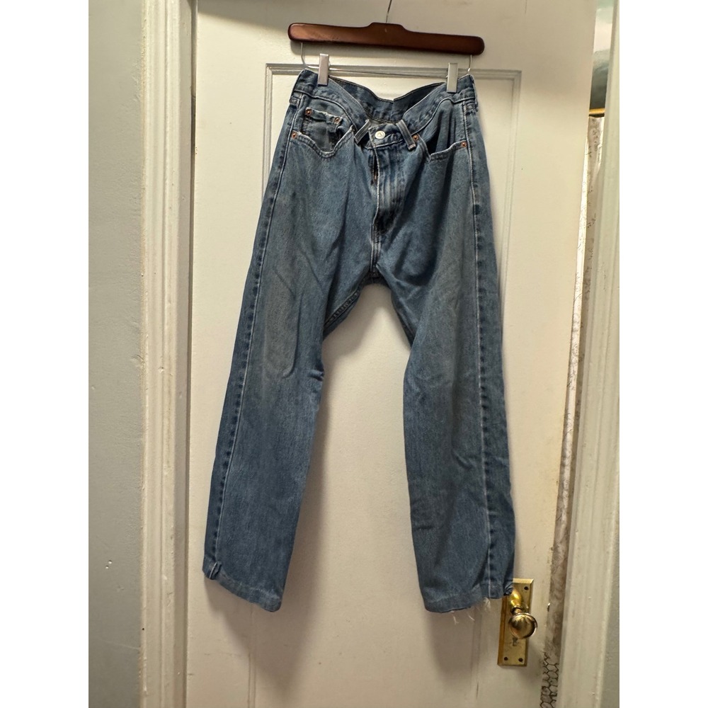 Levis 505 Regular Fit Straight Leg Jeans Medium Wash Blue Denim W32‎ L30 Cut Hem
